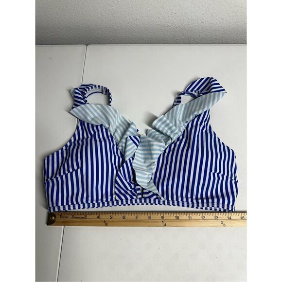 Bohemian Striped Ruffle Swimming Top Size XL Bleu White Marine - Picture 6 of 8